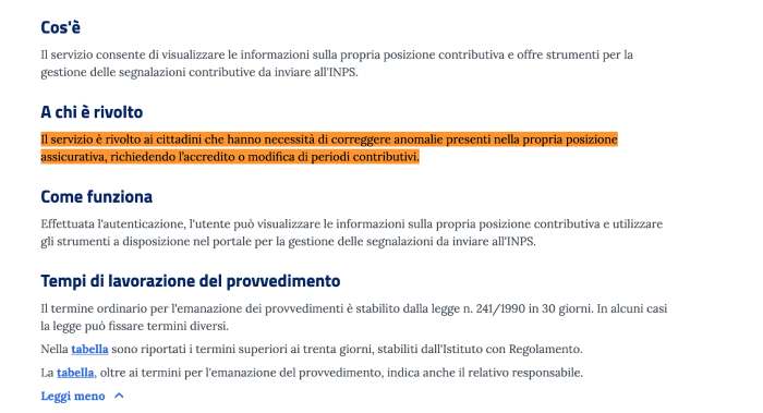 Servizio INPS per correggere contributi mancanti nell'estratto conto