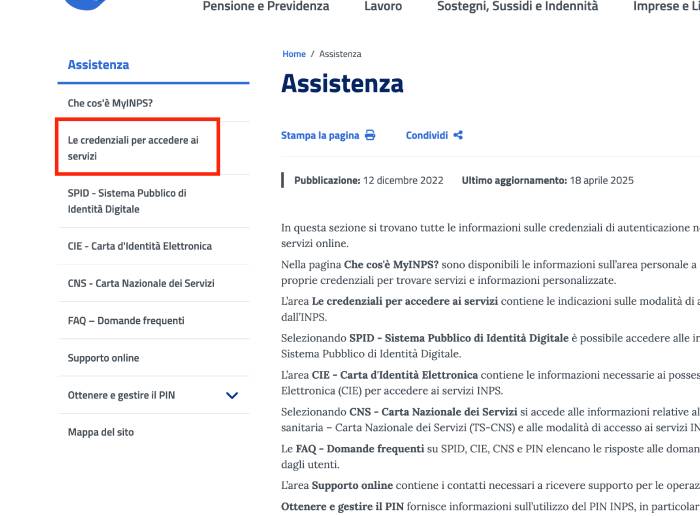 Credenziali SPID CIE e CNS per accedere ai servizi INPS