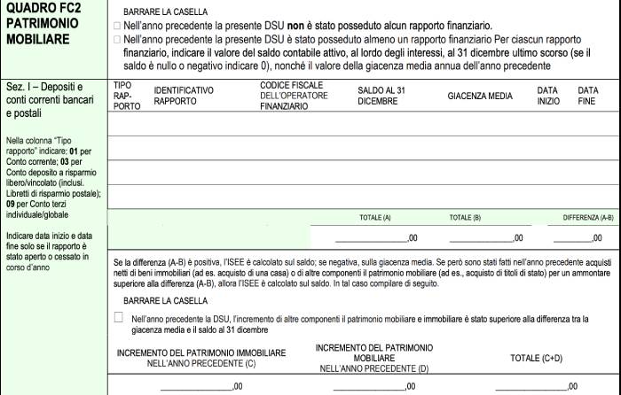 Campo codice fiscale dell'operatore finanziario nel Quadro FC2 ISEE