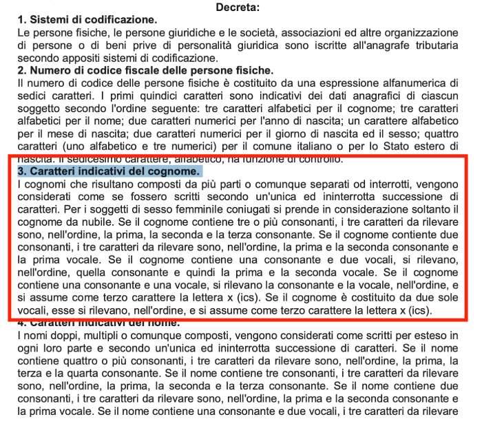 Regole per il codice fiscale con cognome composto o doppio cognome.