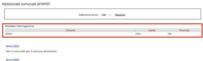 Codice H501 corrispondente al Comune di Roma