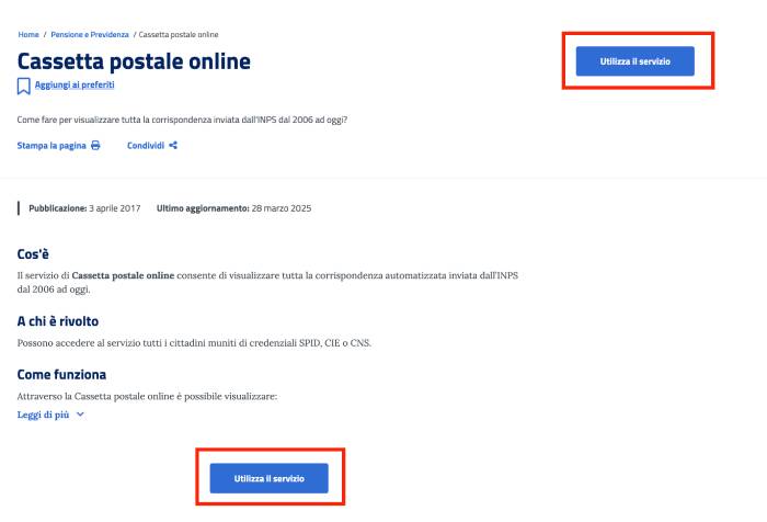Cassetta postale online INPS per consultare lettere e comunicazioni