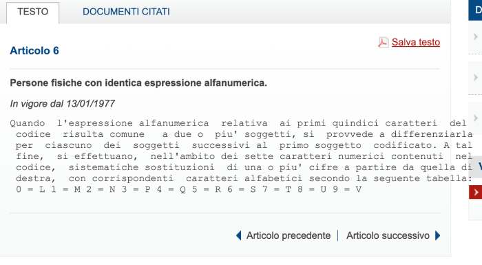 Lettera R al posto del numero 5 nei casi di omocodia del codice fiscale