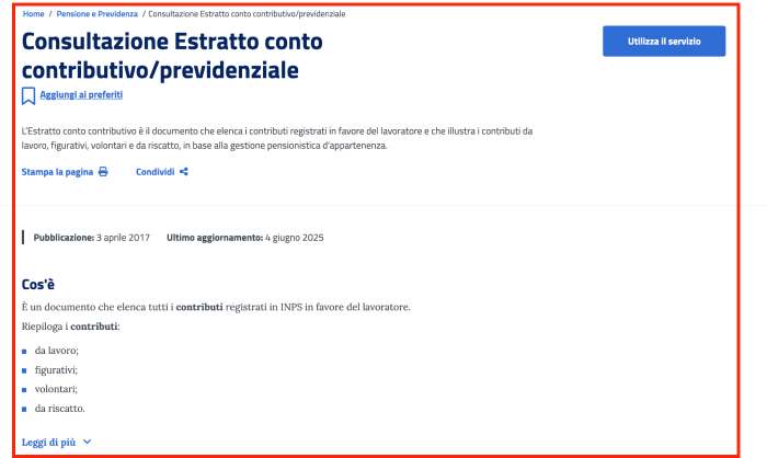 Estratto conto contributivo INPS per verificare i contributi registrati