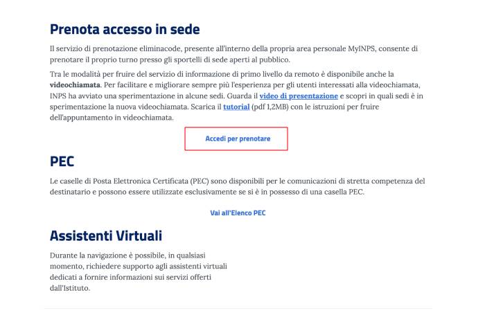 Servizio Prenota accesso in sede sul sito INPS
