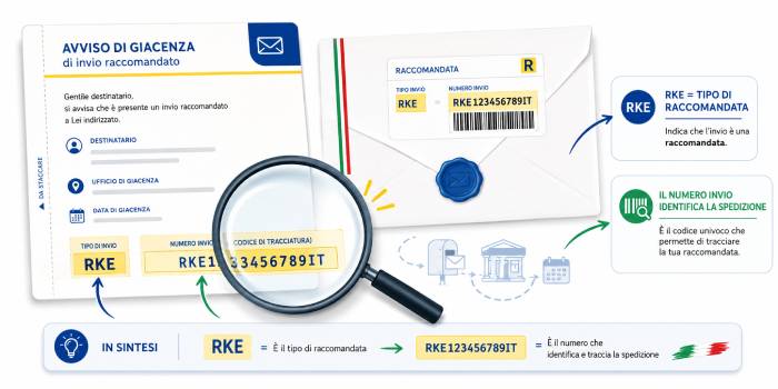 Avviso di giacenza con sigla RKE e numero della raccomandata