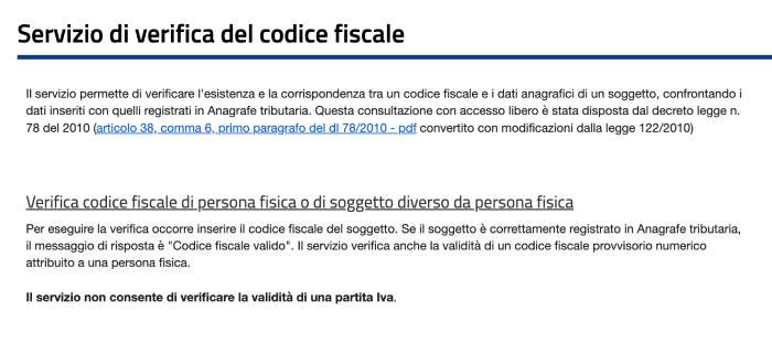 Servizio Agenzia Entrate per verificare il codice fiscale di una società