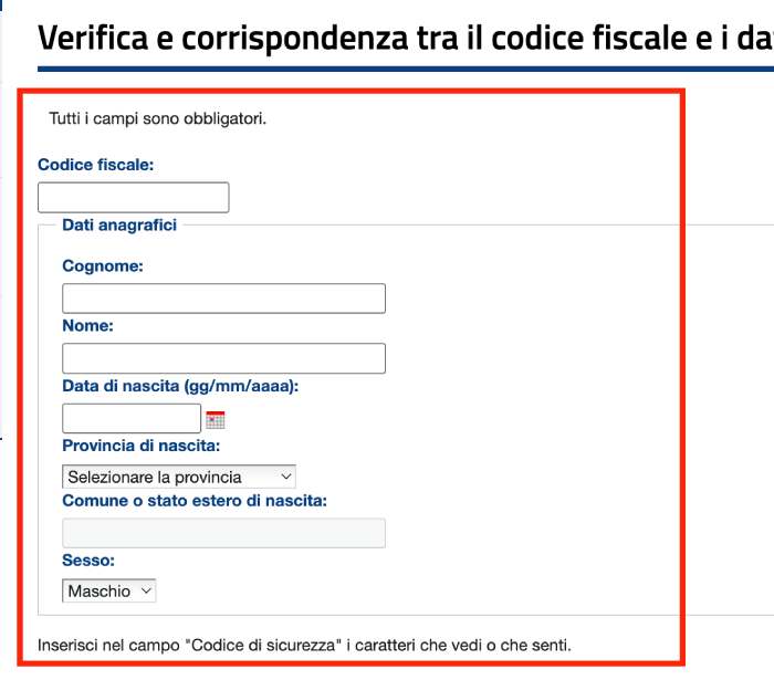 Verifica del Comune o Stato estero di nascita associato al codice fiscale